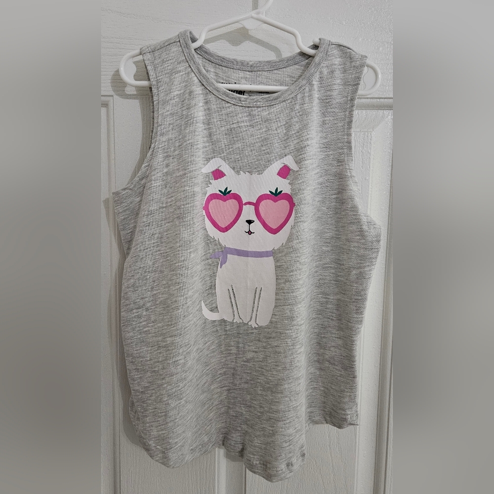 🎈$5 Rumi+Ryder Girls Gray Tank Top with Dog in Glasses Print